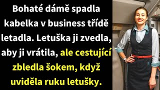 Bohaté dámě spadla kabelka v business třídě letadla Letuška ji zvedla aby ji vrátilaale cestující [upl. by Eecyal863]