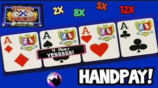 JACKPOT on High Limit Ultimate X Video Poker Aces with a Multiplier [upl. by Eenar]