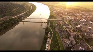 Aerial views of Portsmouth Ohio Ohio River Greenup Kentucky communities [upl. by Karlie820]