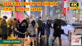 4k hdr japan travel 2024 l Snow day Walk in Shibuya 渋谷 Tokyo japan Relaxing Natural City ambience [upl. by Ayk]