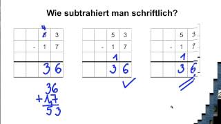 Schriftliche Subtraktion erklärt [upl. by Esadnac]