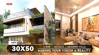 30x50 House Design 3D  1500 Sqft  6 BHK  Ultra Modern Design  9x15 Meters [upl. by Auhsoj]