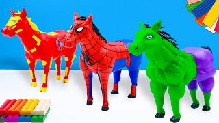 DIY Caballos mezcló superhéroes Hulk Ironman y hombre araña Capitán América con Arcilla [upl. by Horner]