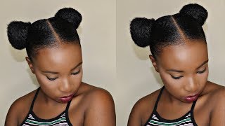 QUICK  EASY Space Buns Tutorial on Short Hair  Tondie Phophi [upl. by Selwin82]