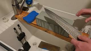 Sharpening Super Blue Tsunehisa Gyuto on King Neo 800 and natural Charnley Forest Stone [upl. by Haroppiz515]