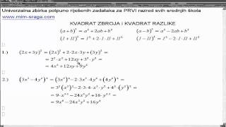 MALA ŠKOLA MATEMATIKE 1 algebarski izrazi  kvadrat zbroja i kvadrat razlike vjbr1 [upl. by Sukin]