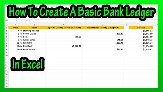 How To Create Or Make A Basic Bank Checking Savings Account Ledger In Excel Explained [upl. by Eanil726]