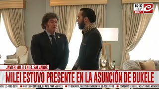 Así fue el encuentro entre Javier Milei y Nayib Bukele tras su asunción presidencial en El Salvador [upl. by Arrakat580]