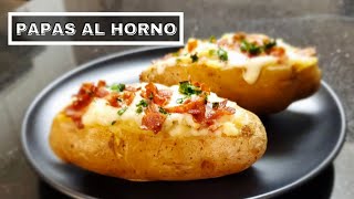 Papas al Horno  Papas Rellenas con Queso y Tocino  Deliciosas [upl. by Asamot]