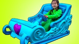 Jannie Plays with Disney Frozen Elsa RideOn Sleigh [upl. by Aniweta]