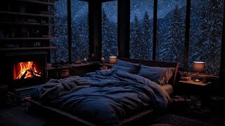 The ambiance felt from the window of the cabin on a cold snowy winter day  Warm relaxing fireplace [upl. by Hardden578]