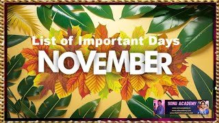 November List of Important days  november shortfeeds youtube video [upl. by Esau]