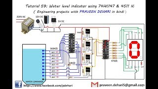 Water level indicator using 74HC147 amp 4511 IC  Tutorial 59 [upl. by Huskamp]