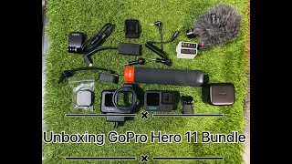 Unboxing Gopro hero 11 black action camera bundle pack with Accessories  Mic Adapter Ulanzi case [upl. by Amory]