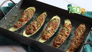 Recette des courgettes farcies au boeuf et ciboulette  750g [upl. by Zevahc589]