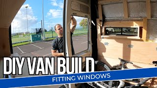 Fitting window for the FIRST TIME in my camper van  DIY Van Build Iveco Daily [upl. by Annav335]