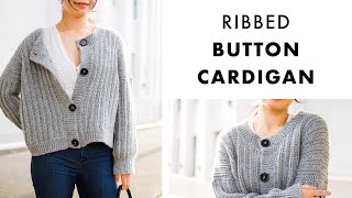 Crochet Ribbed Button Cardigan  How To Crochet a Button Cardigan DIY Tutorial [upl. by Cinimod]