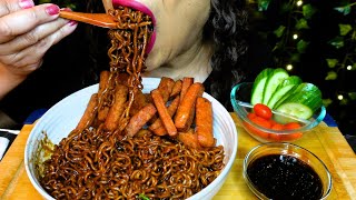 ASMR Black Bean Noodles and Spam Fries  Chapagetti Black Bean Noodles  Eating Sounds  No Talking [upl. by Doehne350]