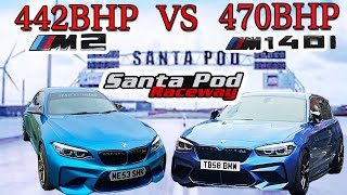 BMW M140I 470BHP VS BMW M2 442BHP DRAG RACE SANTA POD [upl. by Gavriella]