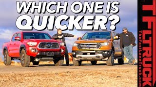 Turbo Four vs V6 Newcomer 2019 Ford Ranger Takes on Leading Toyota Tacoma in a Drag Race [upl. by Ellennej268]