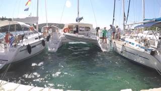 Docking Catamaran in 20 Knots of Cross Wind [upl. by Yewed275]