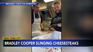 Bradley Cooper teams up with Angelos Pizzeria owner for NYC cheesesteak food truck popup [upl. by Schug247]