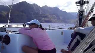 Malihini catamaran sailing Na Pali coast Kauai [upl. by Kimmi]