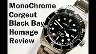 Corgeut 2010 Monochrome Tudor Black Bay Homage Watch Review NH35 [upl. by Ackler736]