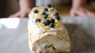 Pavlova Recipe EASY and QUICK  How to do PAVLOVA roll [upl. by Dnallor]