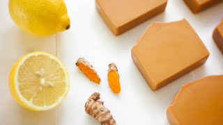 Homemade lemon turmeric soap🍋 Natural cold process soap making w recipe [upl. by Ulises512]