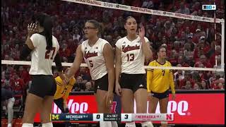 Taylor Landfair Kill Rebekah Allick Block Kill Nebraska Husker Volleyball 102624 vs Michigan [upl. by Imogene]