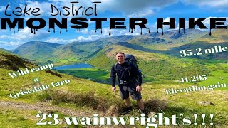 Lake District monster hike  Wild camp  grisedale tarn  23 wainwright’s  2 day hike 352 mile [upl. by Aamsa598]