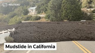 Mudslide closes California road [upl. by Ognimod767]