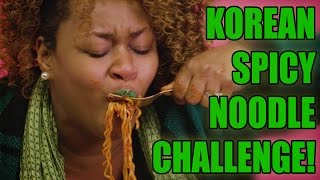 Korean Spicy Noodle Challenge  GloZell [upl. by Nywrad130]