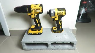 Parafusadeira Dewalt Dcd778 20v 65nm vs DeWalt DCF887 20v 205nm  Furando Concreto  Teste Simples [upl. by Egnalos671]