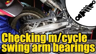 How to check Motorcycle swing arm and rear suspension linkage bearings 1952 [upl. by Zeba]