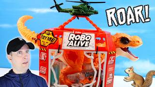 ROBO Alive Dino Escape Hunt and Capture the T Rex Helicopter Cage Review [upl. by Adneral]