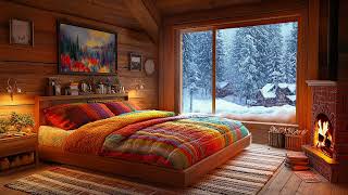 Winter Night Ambience Felt from the Wooden Cabin  Drift Off to the Sounds of the Fireplace amp Snow [upl. by Terrag877]