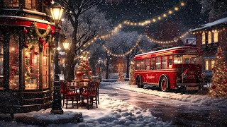 Jazz Night in a Snowy Winter Coffee Shop Ambience  Relax with Smooth Jazz Music Snow and Blizzard [upl. by Henarat726]