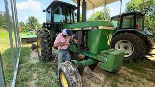 Mowing Fescue with John Deere 4440 and C450 Mower Conditioner [upl. by Sacttler]