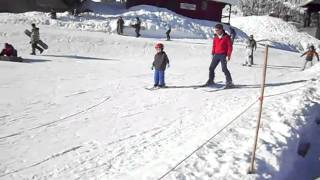 Evan skiing with Daddy Ruthie on Magic Carpet At Snoqualmie [upl. by Zacarias785]