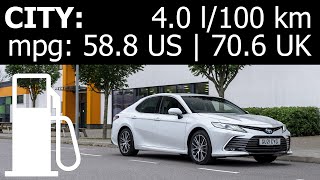 Toyota Camry Hybrid CITY fuel economy consumption reallife test mpg urban l100 km  1001cars [upl. by Yesrod]