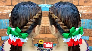 Increíble peinado en trenza fácil 🌺peinado para fiestas patrias 🇲🇽peinados para niñas 🌈 [upl. by Caritta]