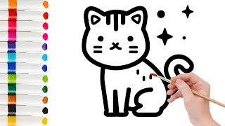 Cat colouring amp painting page marker pen for kids  sketch colour art [upl. by Eimar]