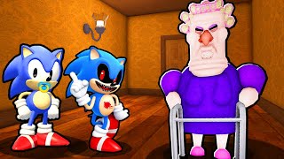 BABY SONIC AND BABY SONICEXE VS ESCAPE GRUMPY GRAN IN ROBLOX [upl. by Ahsieit]