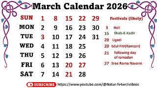 March Calendar 2026 marchcalender2026 [upl. by Llien]