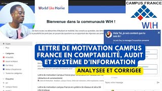 Lettre de motivation Campus France en Comptabilité Audit et Systèmes d’information corrigée [upl. by Ylrebme828]