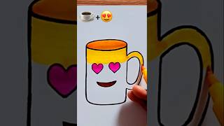 ☕😍 Cute Emoji Coffee Mug art viralart coloringeasy satisfying relaxingcoloring drawing [upl. by Monto]