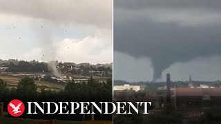 Breathtaking rare tornado filmed sweeping through Northampton [upl. by Horbal626]