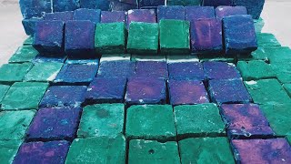 Dyed Blue amp Green soft gym chalk blocks crushing  Oddly Satisfying  ASMR [upl. by Sosna]